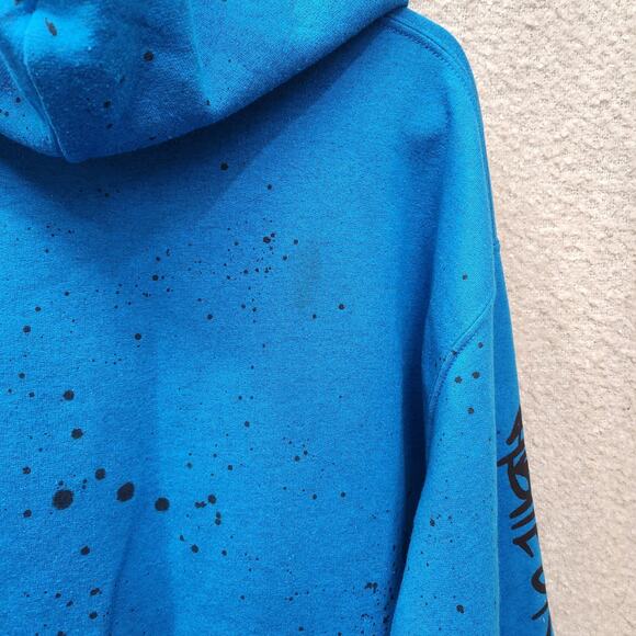 Hustle Or Starve Blue Hoodie Mens Medium Pullover Y2K Graphic Sweatshirt - Picture 7 of 8